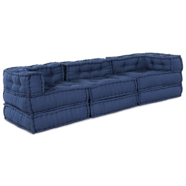vidaXL Modular Pouffes 3 τμχ από ύφασμα Indigo 70x70x54cm