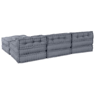 vidaXL Καναπές Modular 4 Θέσεων με Πουφ Κωδικό Ψαθί Γκρι 70x70x36cm