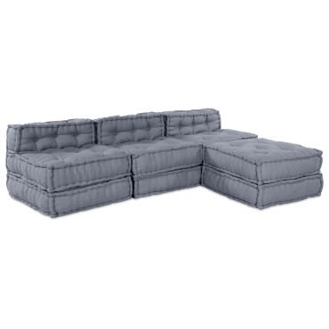 vidaXL Καναπές Modular 4 Θέσεων με Πουφ Κωδικό Ψαθί Γκρι 70x70x36cm