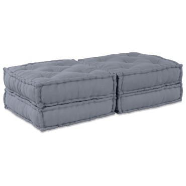 vidaXL Πολυθρόνα Pouffe 2 Θέσεων Modular Μετατρέψιμη Γκρι Υφάσματος 70x70x36cm