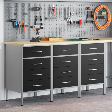 vidaXL Ντουλάπα Εργασίας 3 τμχ. Μαύρο και Γκρι 150 x 55 x 85 εκ