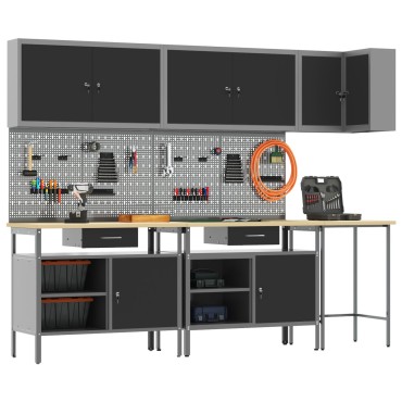 vidaXL σετ αποθήκευσης εργαλείων 10 τεμαχίων σε μαύρο, φτιαγμένο από επεξεργασμένο ξύλο και μέταλλο