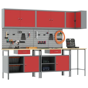 vidaXL Σετ Αποθήκευσης Εργαλείων 10 Τεμαχίων Κόκκινο από Ξύλο και Μέταλλο