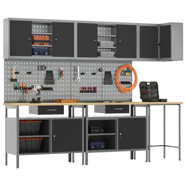 vidaXL Σετ Αποθήκευσης Εργαλείων 10 Τεμαχίων Μαύρο από Ξύλο και Μέταλλο