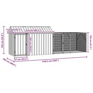 vidaXL Κλουβάκι πουλιών με επέκταση Ανθρακί 112x421x141 εκ Ατσάλι