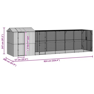 Aviary για Πουλιά vidaXL με Προέκταση Ανθρακί 210x817x247 εκ Ατσάλι