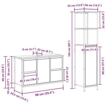 Σετ Μπάνιου 2 τεμ. vidaXL από καπλαμά δρυός 90x34.5x60cm