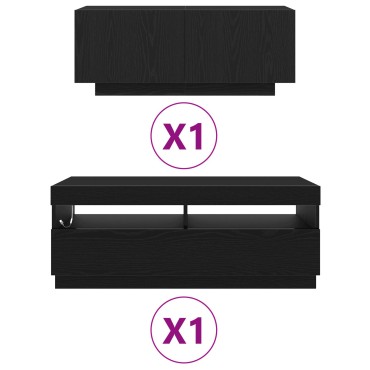 vidaXL Τηλεοπτική ντουλάπα με LED Φώτα Μαύρη Δρυς 200x35x40cm Επεξεργασμένο ξύλο