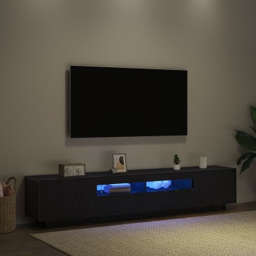 vidaXL Τηλεοπτική ντουλάπα με LED Φώτα Μαύρη Δρυς 200x35x40cm Επεξεργασμένο ξύλο