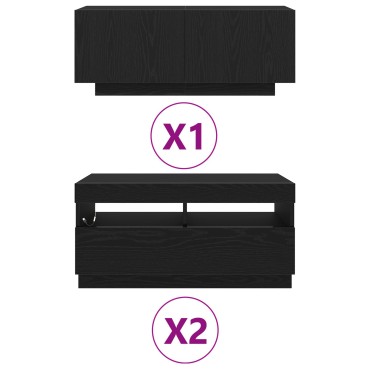 vidaXL Ντουλάπι TV με LED Φώτα Μαύρη Δρυς 260x35x40cm Επεξεργασμένο Ξύλο
