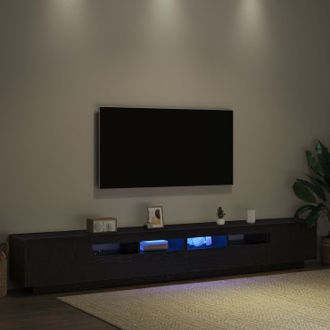 vidaXL Ντουλάπι TV με LED Φώτα Μαύρη Δρυς 260x35x40cm Επεξεργασμένο Ξύλο