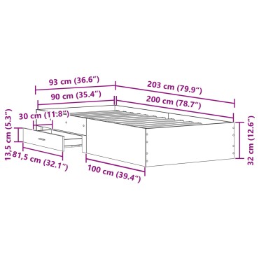 vidaXL Κρεβάτι Παλιού Ξύλου 90x200 εκ. Κατασκευασμένο Ξύλο