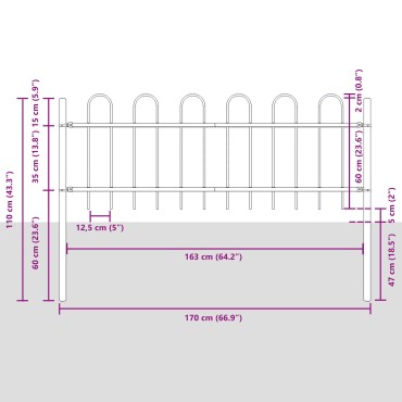 vidaXL Κήπος Φράχτης με Παλαιό Κιβώτιο Γκρί 3,4x0,6 μ Χάλυβας 170x3.5x110cm