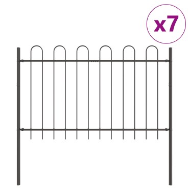 vidaXL Φράκτης Κήπου με Στρογγυλή Κορυφή Γκρι 11,9x0,8 μ Ατσάλι 170x3.4x130cm