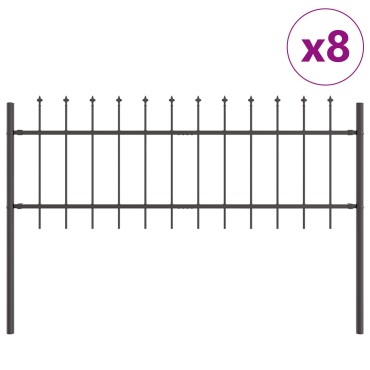vidaXL Φράχτης Κήπου με Ακίδες Γκρι 13,6x0,6 μ Μέταλλο 170x3.4x110cm