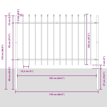 Περίφραξη κήπου vidaXL με αιχμές, Γκρι, 13,6x1,2 μ, Χάλυβας 170x3.4x170cm