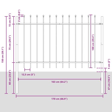 vidaXL Κήπος Φράχτης με Ακίδες Λευκό 13,6x1 μ Ατσάλι 170x3.4x150cm