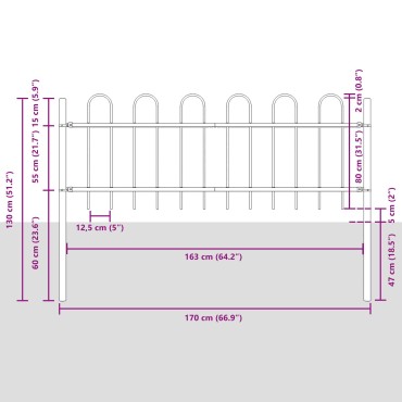VidaXL Φράχτης Κήπου με Κυρτή Κορυφή Λευκό 13,6x0,8 μ Χάλυβας 170x3.4x130cm