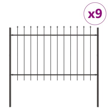 Φράχτης κήπου vidaXL με αιχμητή κορυφή γκρι 15,3x1,2 μ σε χάλυβα