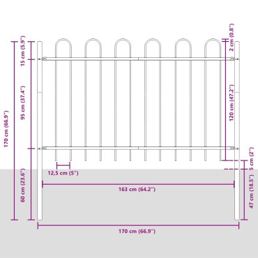 vidaXL Φράχτης Κήπου με Μπούκλες, Λευκό, 15,3x1,2 μ, Μεταλλικός 170x3.4x170cm