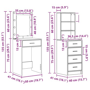 Σετ Μακιγιάζ 2 τεμ. με LED από Σομόνα Δρυιαρή 50x41x135cm