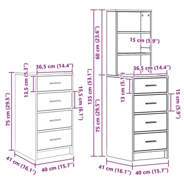 Σετ 3 τεμ. για το Dressing Table με LED από Καπνιστό Δρυ 40x41x135cm