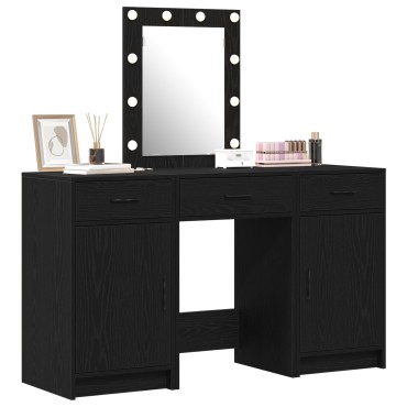 vidaXL Σετ Dressing Table 3 τεμ. με LED Μαύρο Επεξεργασμένο Ξύλο 50x41x135cm