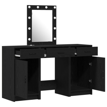 vidaXL Σετ Dressing Table 3 τεμ. με LED Μαύρο Επεξεργασμένο Ξύλο 50x41x135cm