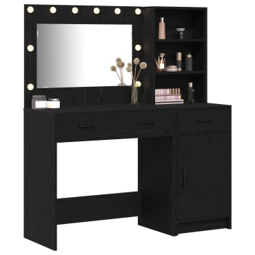 vidaXL Σετ Dressing Table 2 τεμ. με LED Μαύρο Επεξεργασμένο Ξύλο 78.5x41x135 cm