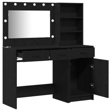 vidaXL Σετ Dressing Table 2 τεμ. με LED Μαύρο Επεξεργασμένο Ξύλο 78.5x41x135 cm