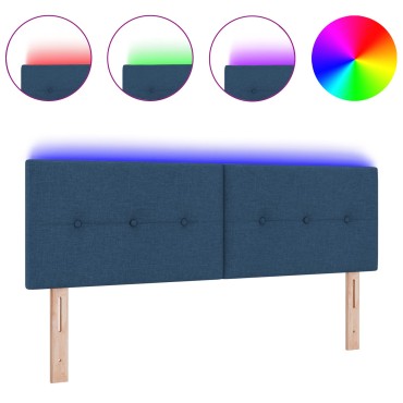 vidaXL LED Κεφαλάρι Με Κουμπιά Τακτοποιημένο Μπλε Υφάσμα
