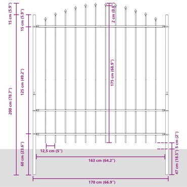 vidaXL Κοινοτικός Φράχτης με Τόξο Γκρί 6,8x1,75 μ Χάλυβας