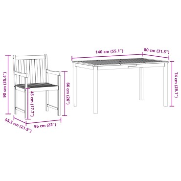 vidaXL Σετ Κήπου 5 τεμ. από Μασίφ Ξύλο Ακακίας 140x80x74cm