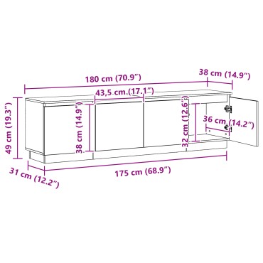 vidaXL Κονσόλα τηλεόρασης με LED Λευκή 180x38x49cm Επεξεργασμένο ξύλο