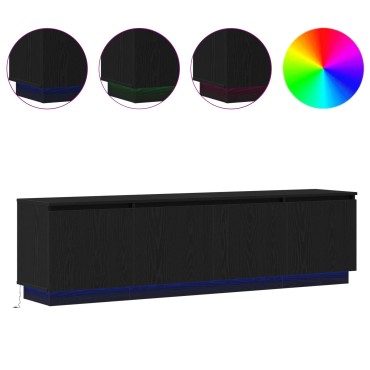 vidaXL Επίπεδο τηλεόρασης με LED Μαύρη Δρυς 180x38x49cm Κατασκευασμένο ξύλο