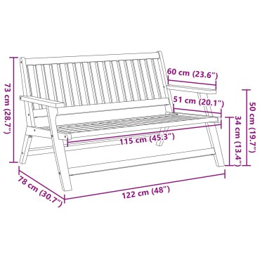 vidaXL Παγκάκι Κήπου 122.5x77x74cm Μασίφ Ξύλο Ακακίας