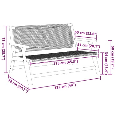 vidaXL Παγκάκι Κήπου Μαύρο 122x76x73,5cm Μασίφ Ξύλο Ακακίας