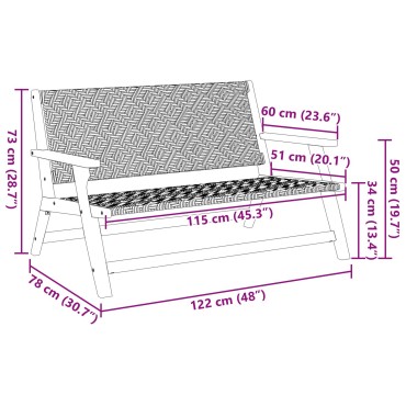 vidaXL Πάγκος Κήπου  Μαύρος και Λευκός 122x76x73.5cm Συμπαγές Ξύλο Ακακίας