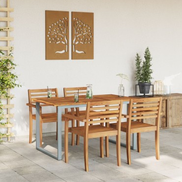 vidaXL Εξωτερικό Τραπεζάκι Φαγητού Γκρι 140x80x75cm Ατσάλι & Μασίφ ξύλο ακακίας