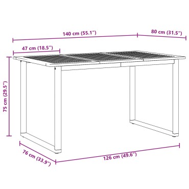 vidaXL Εξωτερικό Τραπεζάκι Φαγητού Γκρι 140x80x75cm Ατσάλι & Μασίφ ξύλο ακακίας