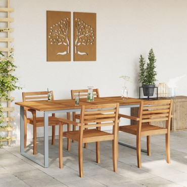 vidaXL Εξωτερικό Τραπέζι Φαγητού Γκρι 180x90x75cm Χάλυβας&Στερεό Ξύλο Ακακίας 1 τεμ.