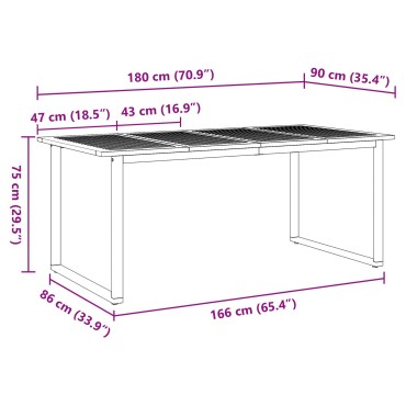 vidaXL Εξωτερικό Τραπέζι Φαγητού Γκρι 180x90x75cm Χάλυβας&Στερεό Ξύλο Ακακίας 1 τεμ.