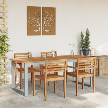 vidaXL Υπαίθριο Τραπέζι Φαγητού Γκρι 200x90x75cm Χάλυβας και Σολοιδικό Ξύλο Ακακίας 1 τεμ.