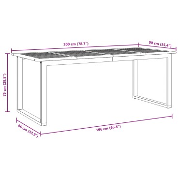 vidaXL Υπαίθριο Τραπέζι Φαγητού Γκρι 200x90x75cm Χάλυβας και Σολοιδικό Ξύλο Ακακίας 1 τεμ.