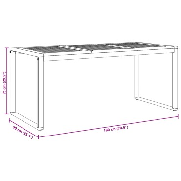 vidaXL Τραπέζι Εξωτερικού Χώρου Γκρι 180x90x75cm Από Χάλυβα & Στερεό Ξύλο Ακακίας 1 τεμ.