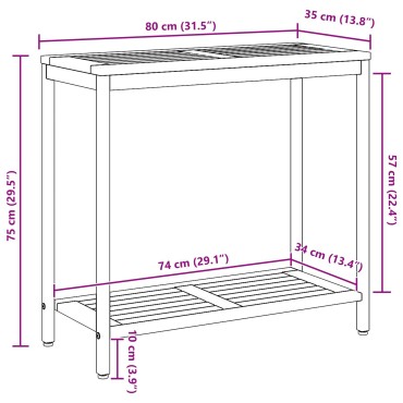 vidaXL Εξωτερικό Τραπέζι Φυσικό&Μαύρο 35x80x75cm Σακίδιο από Ξύλο και Χάλυβα 1 τεμ.