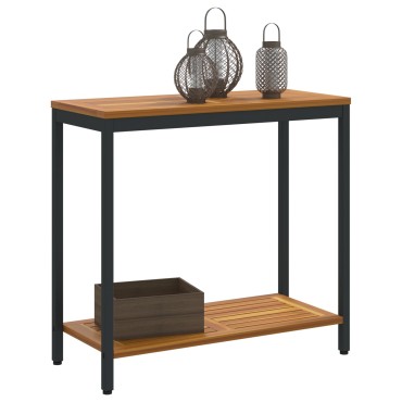vidaXL Εξωτερικό Τραπέζι Φυσικό&Μαύρο 35x80x75cm Σακίδιο από Ξύλο και Χάλυβα 1 τεμ.