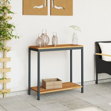 vidaXL Εξωτερικό Τραπέζι Φυσικό&Μαύρο 35x80x75cm Σακίδιο από Ξύλο και Χάλυβα 1 τεμ.