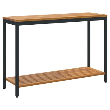 vidaXL Εξωτερικό Τραπέζι Φυσικό & Μαύρο 35x110x75cm Μασίφ Ξύλο και Χάλυβας 1 τεμ.