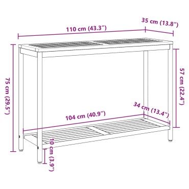 vidaXL Εξωτερικό Τραπέζι Φυσικό & Μαύρο 35x110x75cm Μασίφ Ξύλο και Χάλυβας 1 τεμ.